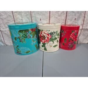 Pioneer Woman Tin Canisters Country Garden Floral Containers Set of 3 Cottage